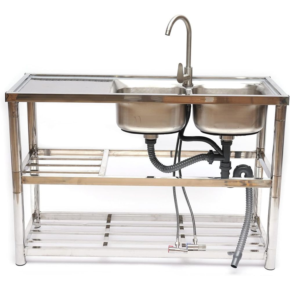 Commercial Kitchen Double Sink - Fregadero Doble de Acero Inoxidable, Fregadero