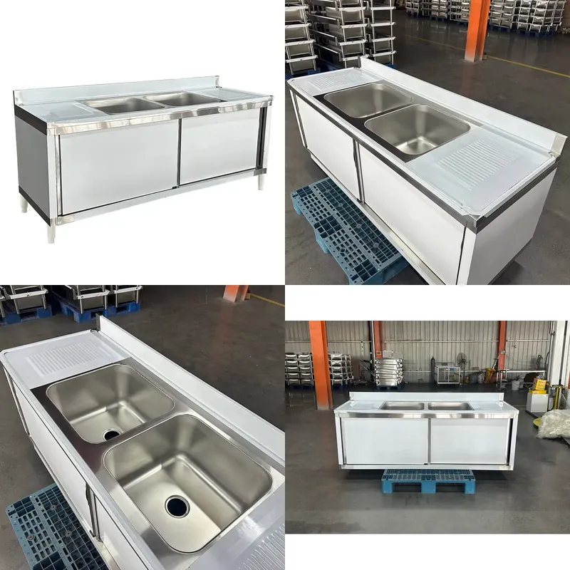 Commercial Kitchen Double Sink - Fregadero comercial de acero inoxidable 304,