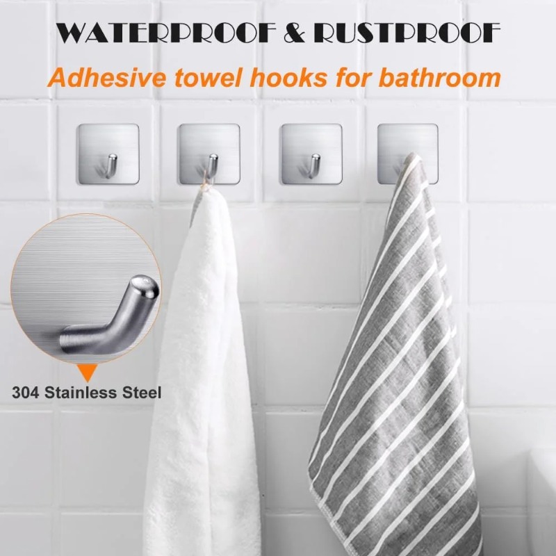 Commercial Kitchen Utensil Organizer - 4 Ganchos Autoadhesivos de Acero Inoxidable,