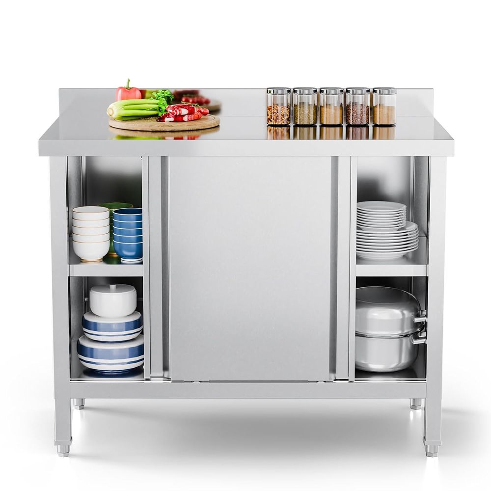 Commercial Kitchen Backsplash - Mesa de Acero Inoxidable con Gabinete