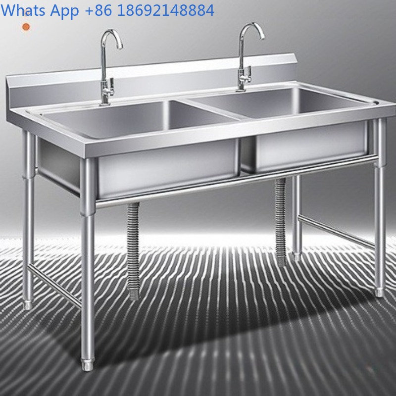 Commercial Kitchen Double Sink - Fregadero comercial de acero inoxidable, ranura