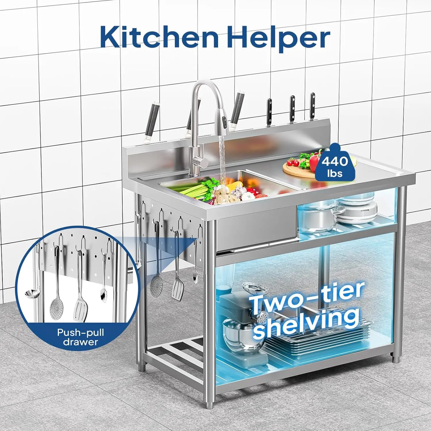 Fregadero Utilitario de Acero  - Commercial Kitchen Double Sink reseña y precio