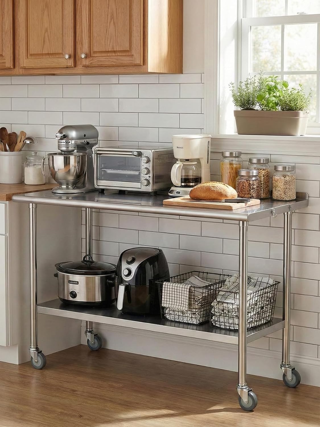 Mesa de Preparación Rodante de - Commercial Kitchen Backsplash reseña y precio