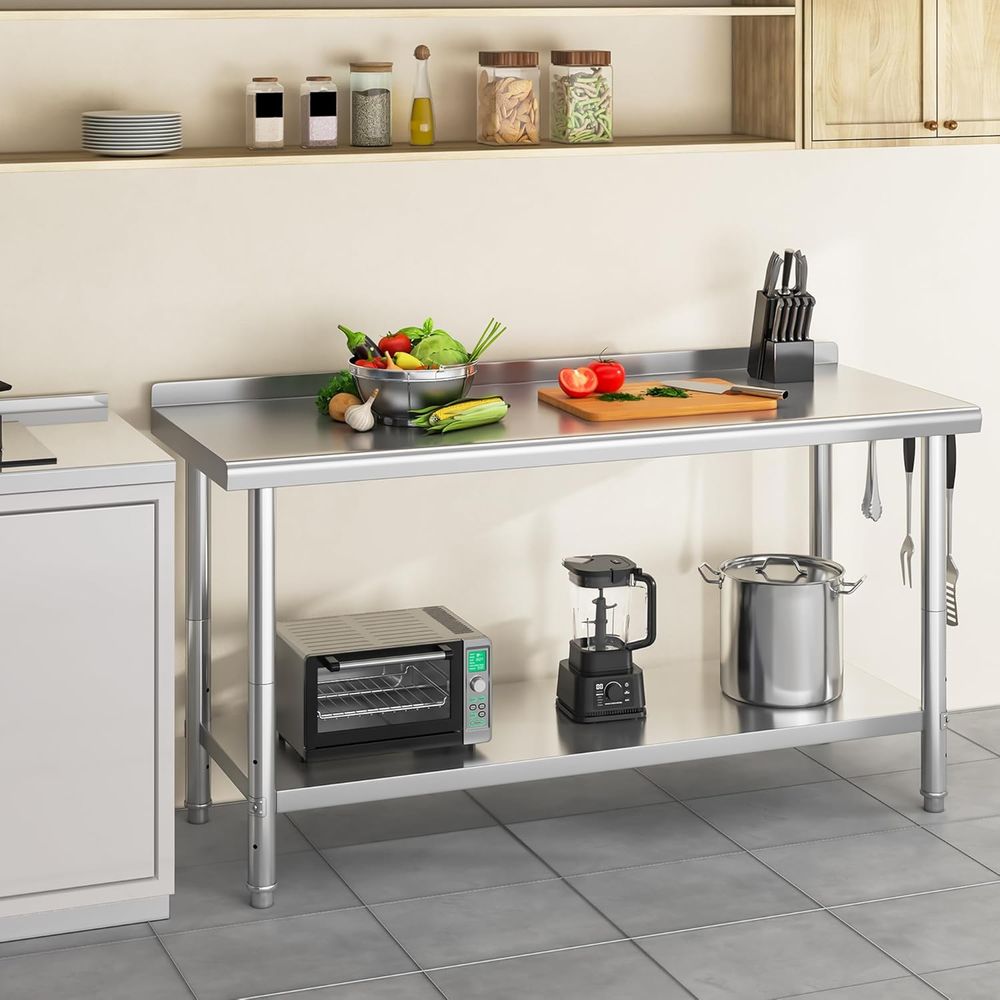 Mesa de acero inoxidable de 60 - Commercial Kitchen Backsplash reseña y precio