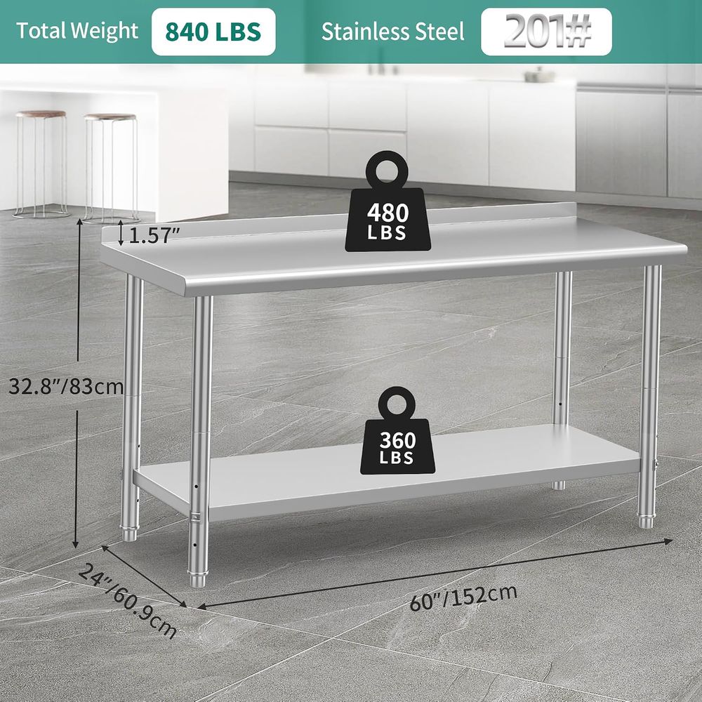 Mesa de acero inoxidable de 60 - Commercial Kitchen Backsplash reseña y precio
