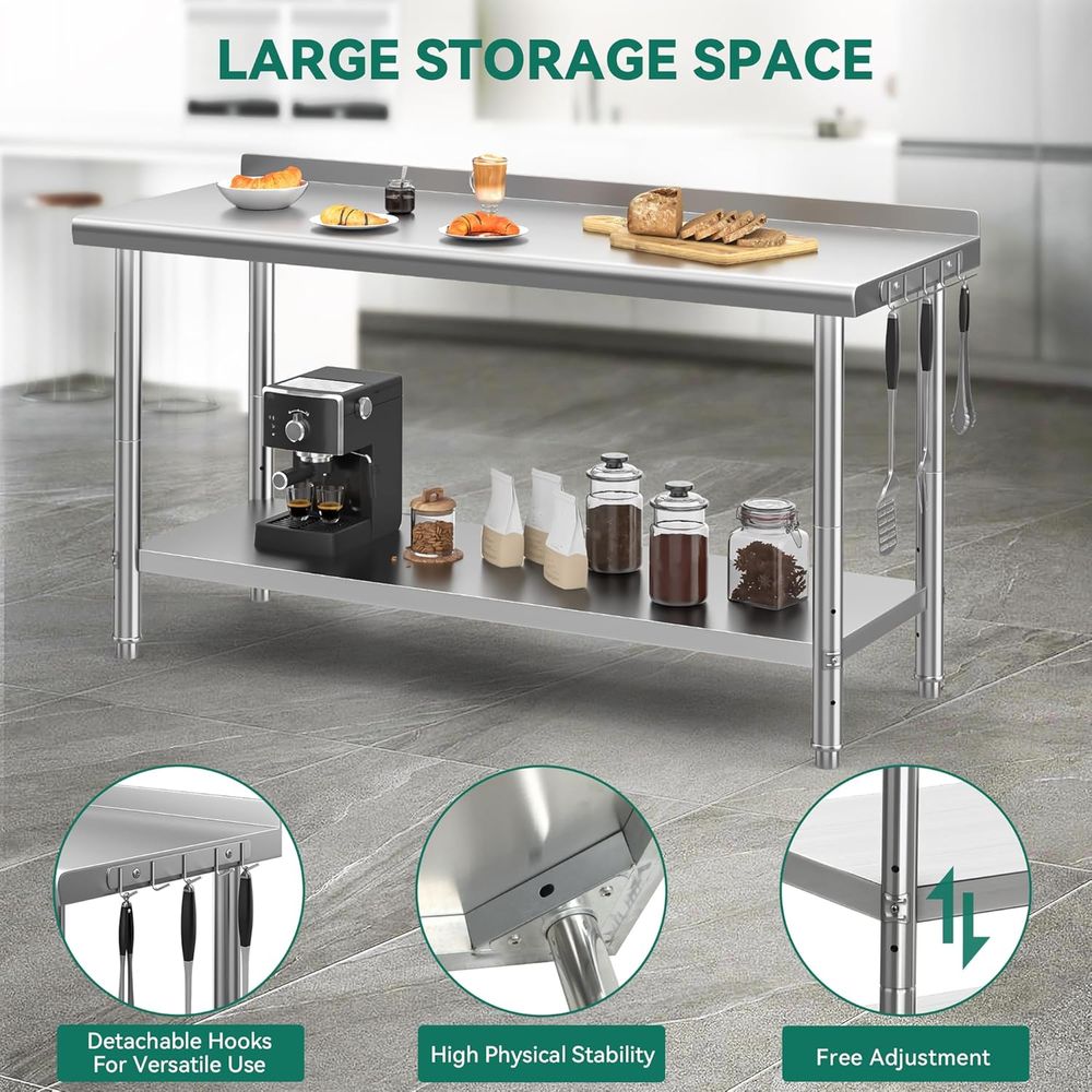 Mesa de acero inoxidable de 60 - Commercial Kitchen Backsplash reseña y precio